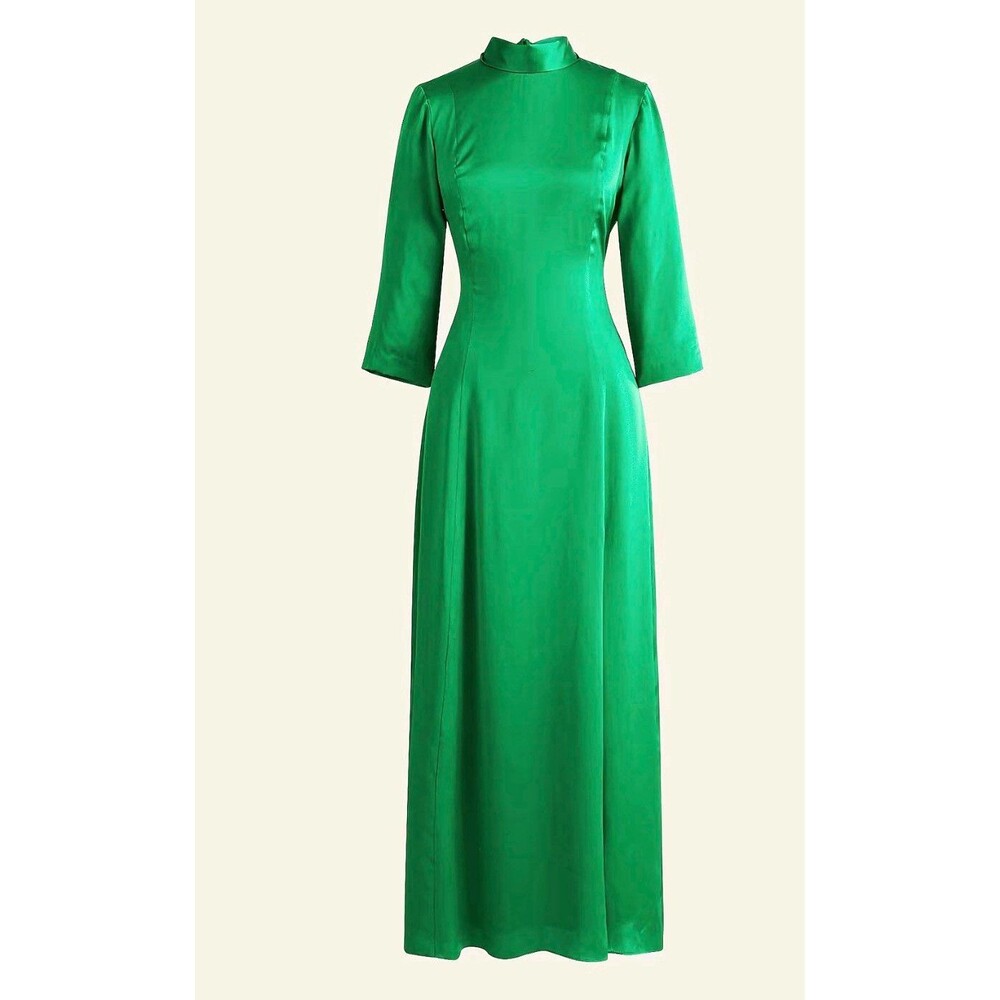 J.Crew Collection Open-back Silk Charmeuse Dress Kelly green size 10 mock neck